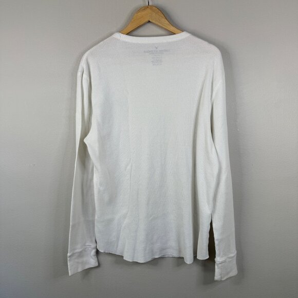 American Eagle Mens White Waffle Knit Long Sleeve Shirt With Embroidered Logo - Picture 2 of 13